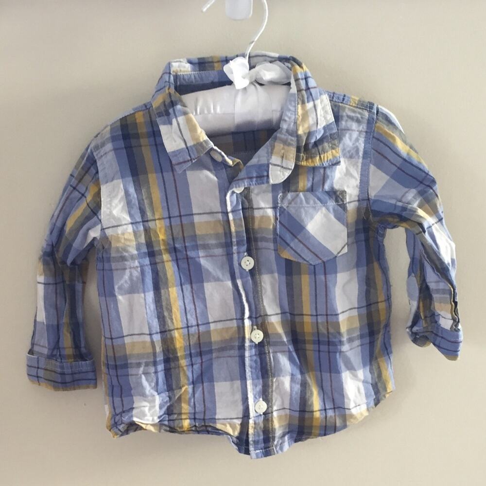 Old Navy Yellow & Blue Plaid Button Up Shirt